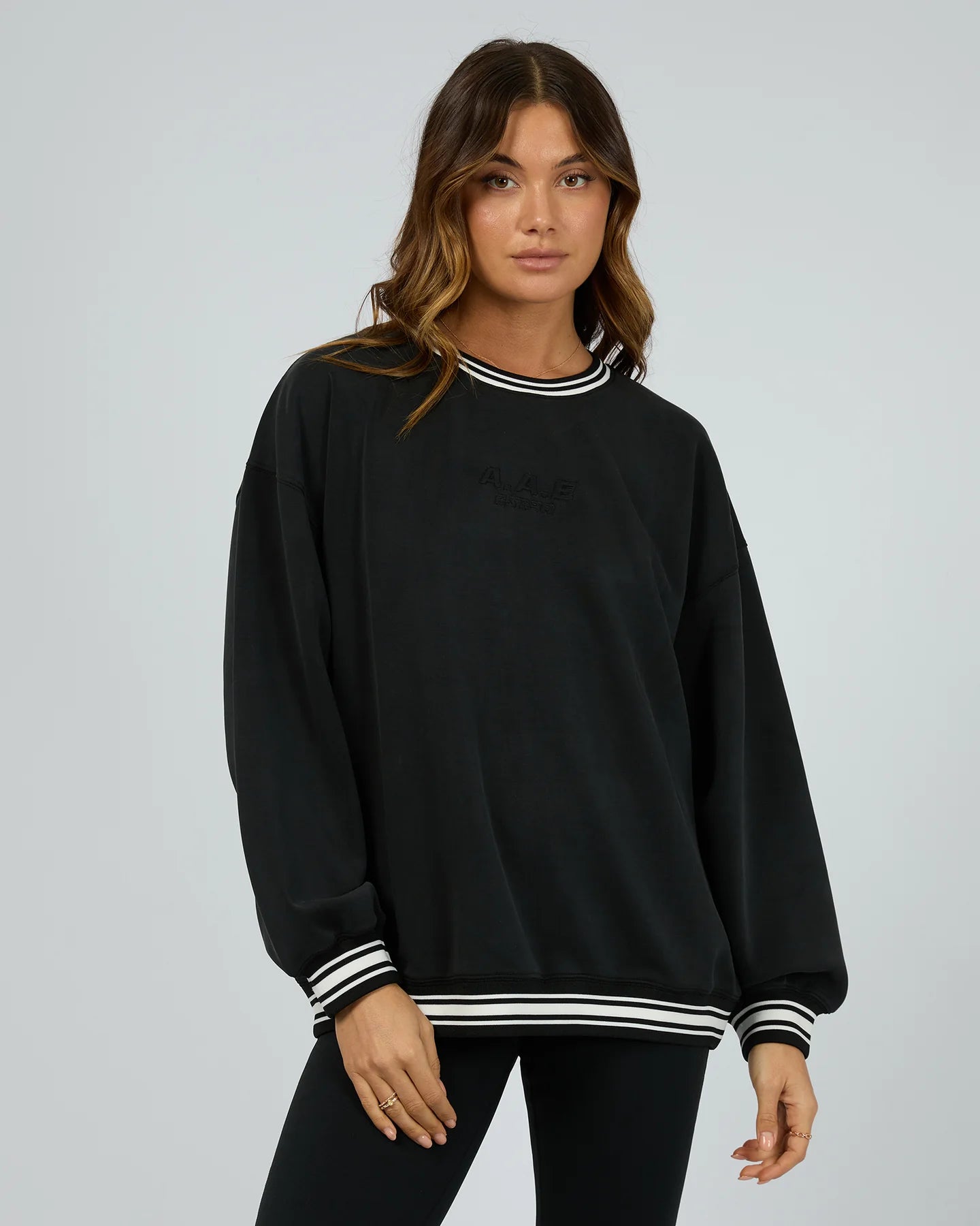 ALL ABOUT EVE Luxe Active College Sweater Womens Crew - Black Zippered Front Buttoned Front Snap Front