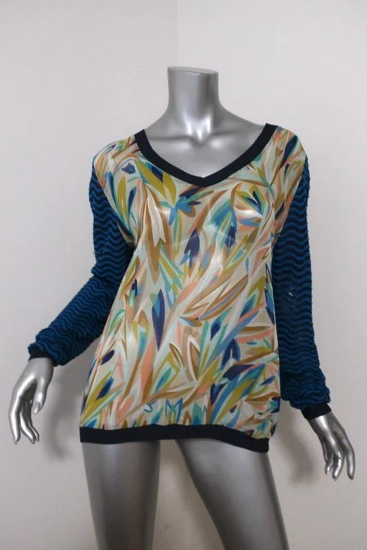 Missoni for Target Sweater Printed Chiffon-Front Chevron Knit Size Medium Fitted Loose Oversized