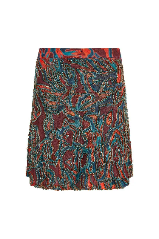 ZUSI KARA BLUE AND ORANGE MINI SKIRT satin skirt smooth