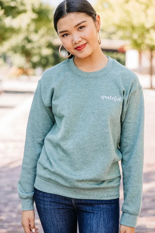 Grateful Green Embroidered Sweatshirt Hoodie Dress Longline Feminine