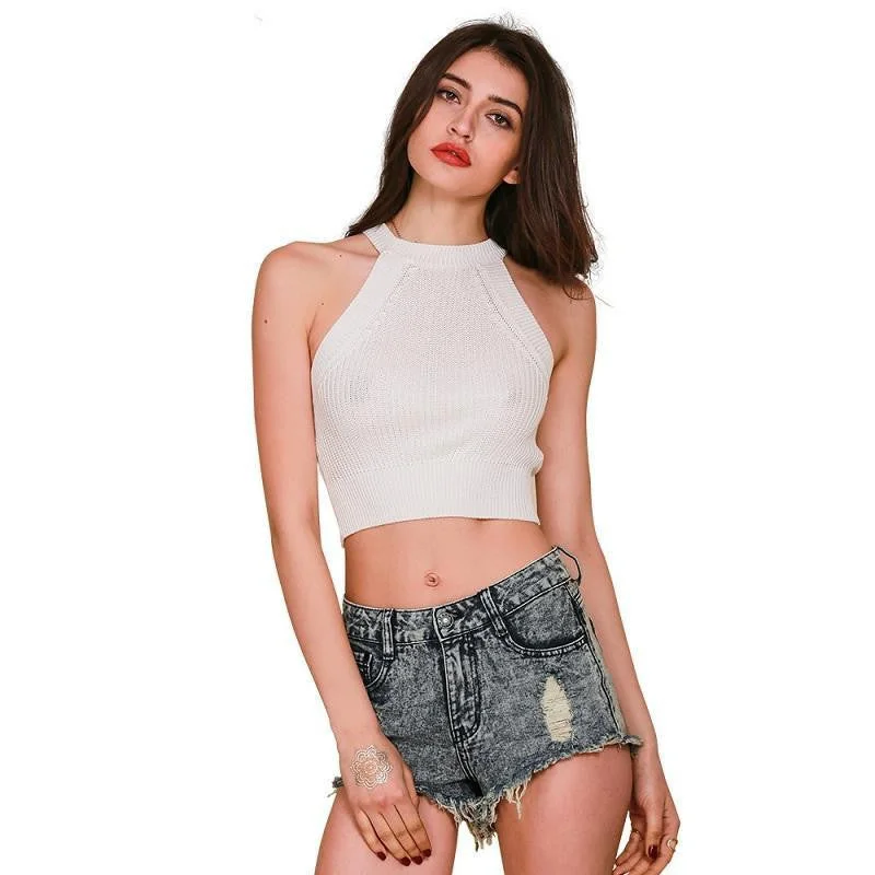 Simplee Apparel Off shoulder knitted bustier crop top Women round neck sleeveless elastic tube tank tops beach sexy camis casual tank top