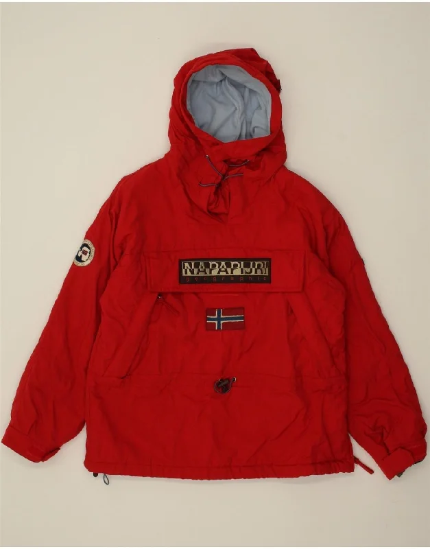 NAPAPIJRI Womens Graphic Hooded Anorak Jacket UK 14 Large Red Polyamide Rayon Jacket Velvet Jacket Corduroy Jacket NAPAPIJRI Womens Graphic Hooded Anorak Jacket UK 14 Large Red Polyamide Rayon Jacket Velvet Jacket Corduroy Jacket