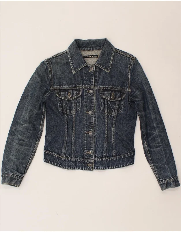 GAS Womens Denim Jacket UK 10 Small Blue Cotton Snapped Jacket Toggled Jacket Drawstring Jacket GAS Womens Denim Jacket UK 10 Small Blue Cotton Snapped Jacket Toggled Jacket Drawstring Jacket