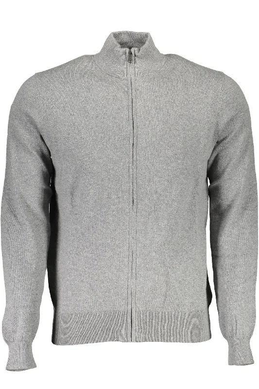 Gray Cotton Men Sweater Tailored Straight A-Line