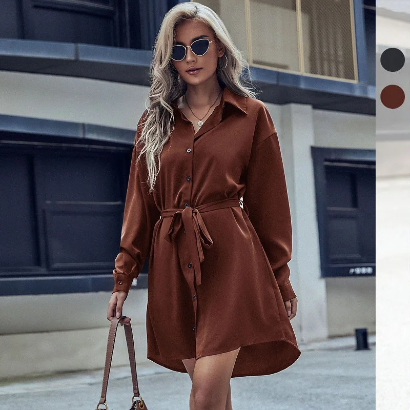 IKEARLAX New autumn new 2025 women's clothing commuter  dress 2025 trade lapel  cross-border shirt skirt Tunics Stylish elegant