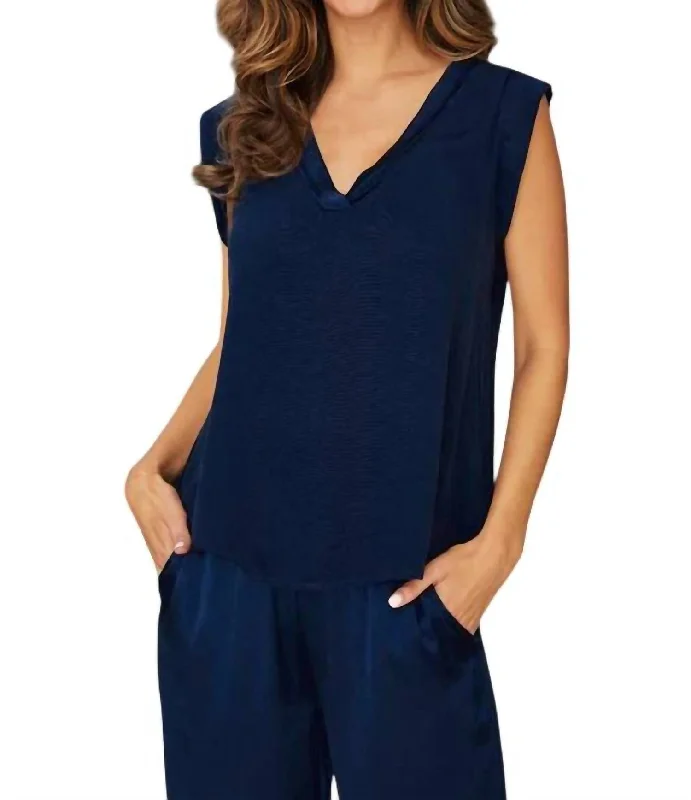 Viscose V-Tank In Navy relaxed fit tank