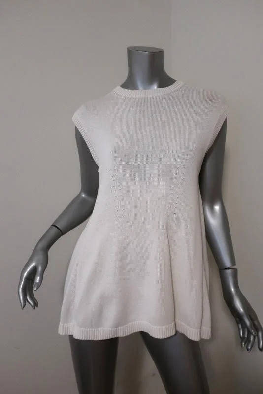 Balenciaga Cotton Knit Top White Size 36 Sleeveless Sweater Cable Knit Ribbed Knit Lace Knit