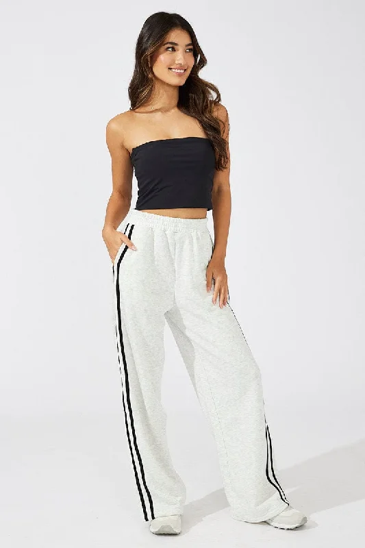 Grey Wide Leg Track Pants Cozy Knit Pants