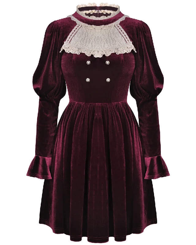 Dark In Love Regency Court Vampire Dress - Wine Red Tunics Fleece cozy