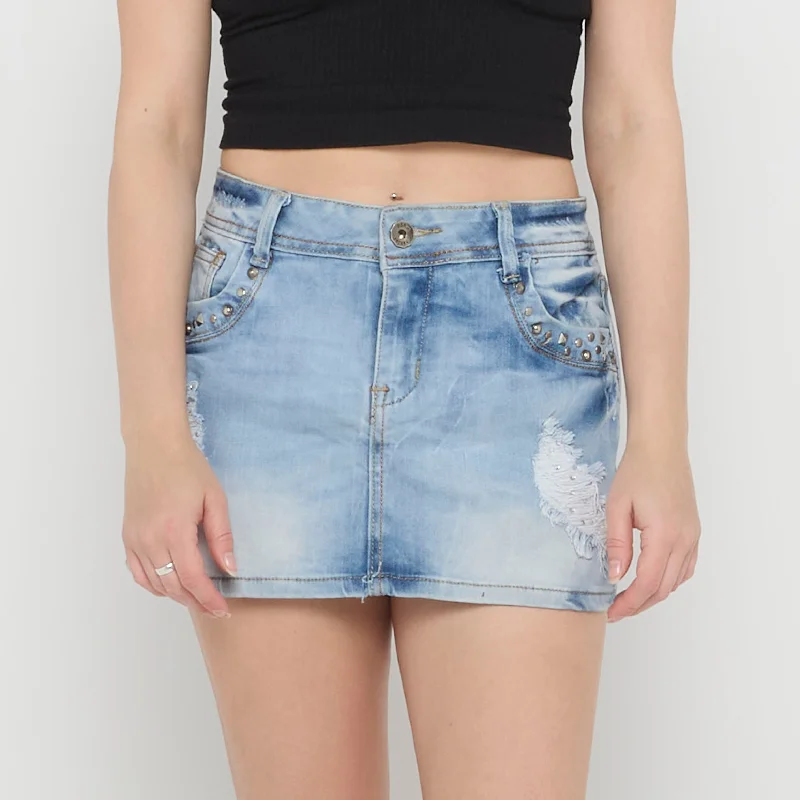 Bleached Wash Denim Mini Skirt - UK 12 denim skirt fashionable