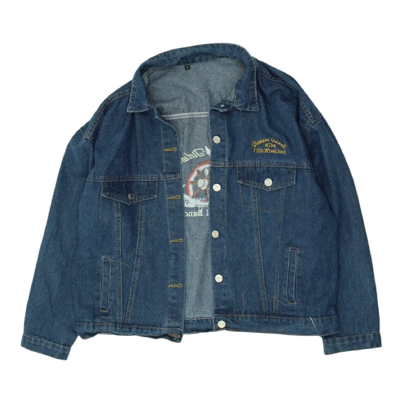 Tamara Tidwell & The Fifth Wheel Band Womens Blue Denim Jean Jacket | Casual Nylon Fabric Polyester Fabric Spandex Fabric Tamara Tidwell & The Fifth Wheel Band Womens Blue Denim Jean Jacket | Casual Nylon Fabric Polyester Fabric Spandex Fabric