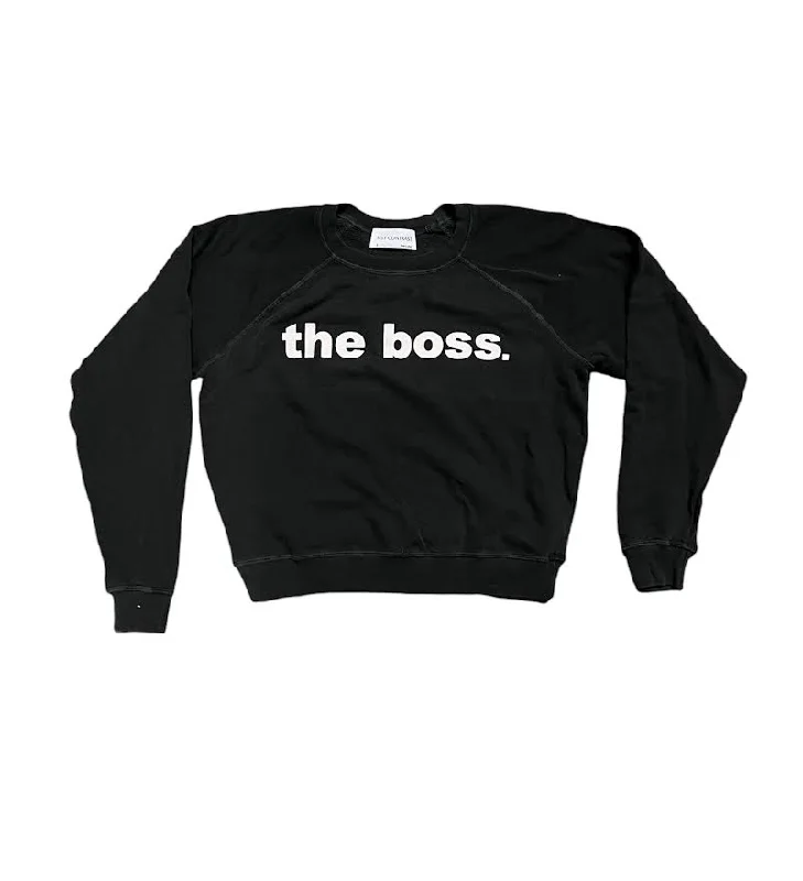 WOMENS THE BOSS BLACK SWEATSHIRT Hoodie with Hem Detail Decorative Unique
