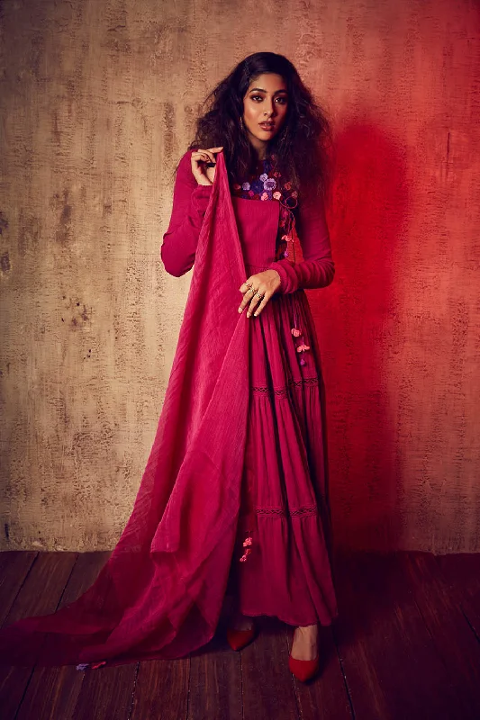 Magenta Angarakha Anarkali Dress Tunics Winter warm