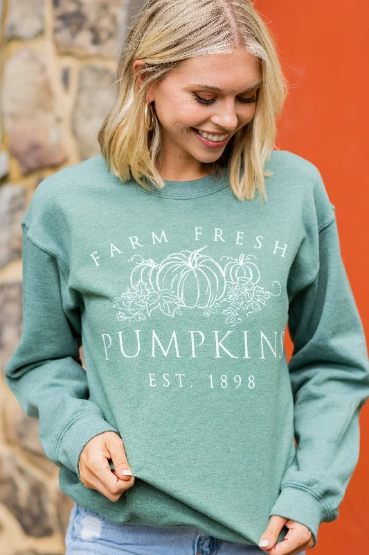 Pumpkin Patch Dark Green Graphic Sweatshirt Hoodie with V-Neck Classic Versatile