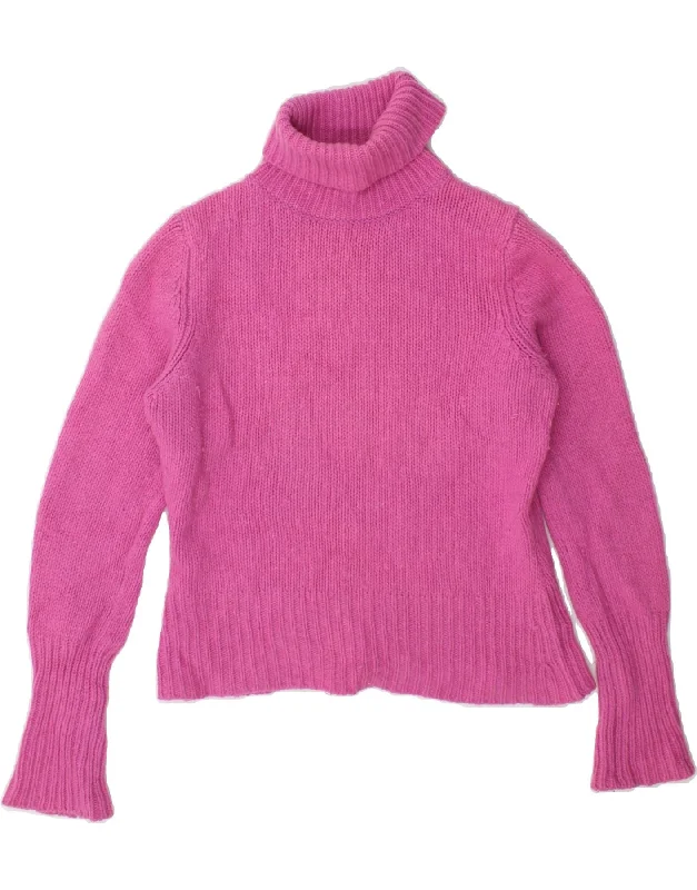 OASIS Womens Crop Roll Neck Jumper Sweater UK 14 Medium Pink Lambswool Turtle Neck Boat Neck Asymmetrical Neck