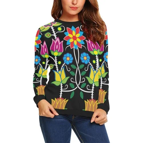 Floral Beadwork-04 Crewneck Sweatshirt for Women Hoodie with Contrast Stitching Detailed Premium