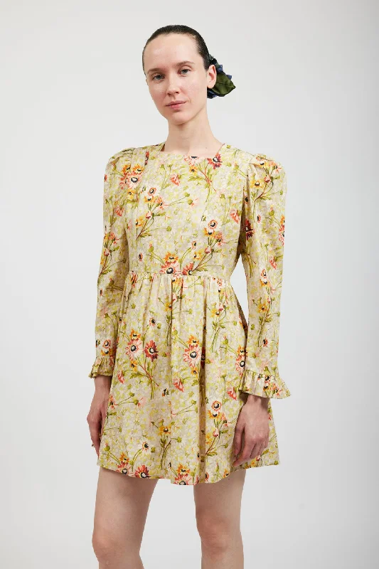 Laura Ashley x BATSHEVA Square Neck Mini Prairie Dress in Witton Floral sweetheart Neckline Romantic