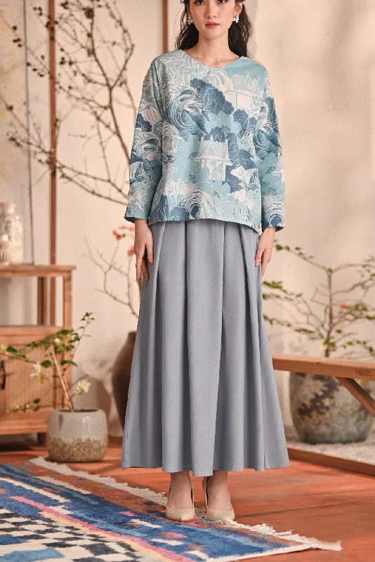 The Heiwa Women A-Line Skirt - Fog Blue velvet skirt plush