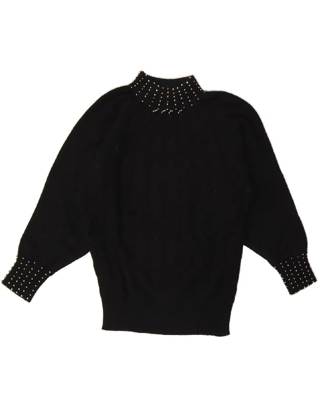 VINTAGE Womens Turtle Neck Jumper Sweater UK 14 Large Black Angora Modern Contemporary Chic VINTAGE Womens Turtle Neck Jumper Sweater UK 14 Large Black Angora Modern Contemporary Chic