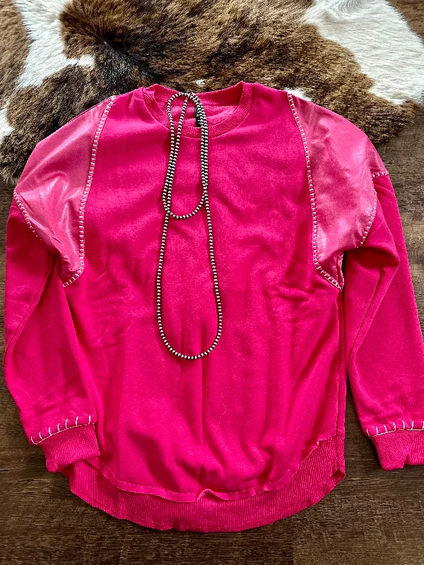 Pink Stitched Sweatshirt Hoodie with Embroidery Detailed Premium