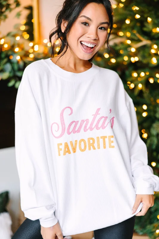 Santa's Favorite White Corded Graphic Sweatshirt Hoodie with Hem Fringe Bohemian Relaxed Santa's Favorite White Corded Graphic Sweatshirt Hoodie with Hem Fringe Bohemian Relaxed