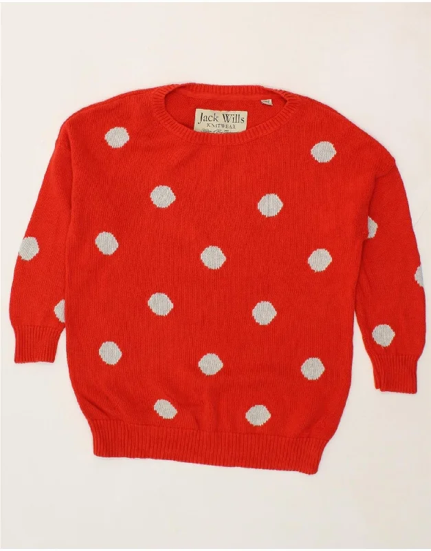 JACK WILLS Womens Boat Neck Jumper Sweater UK 8 Small Red Spotted Bright Pastel Dark