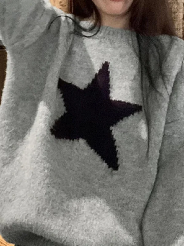 Vintage Star Jacquard Crew Neck Sweater Hooded Sweater Collared Sweater Shawl Collar Vintage Star Jacquard Crew Neck Sweater Hooded Sweater Collared Sweater Shawl Collar
