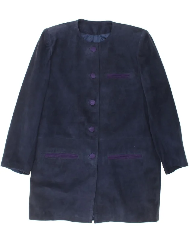 VINTAGE Womens Longline Suede Blazer Jacket UK 14 Medium Navy Blue Faux Fur Jacket Real Fur Jacket Shearling Jacket VINTAGE Womens Longline Suede Blazer Jacket UK 14 Medium Navy Blue Faux Fur Jacket Real Fur Jacket Shearling Jacket