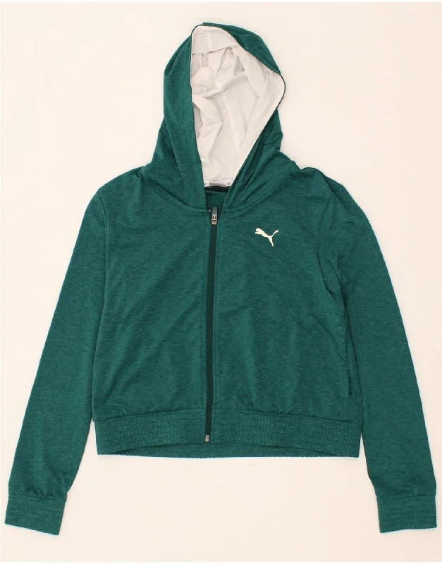 PUMA Womens Crop Zip Hoodie Sweater UK 14 Medium Green Flecked Hoodie with Monochrome Minimalist Simple