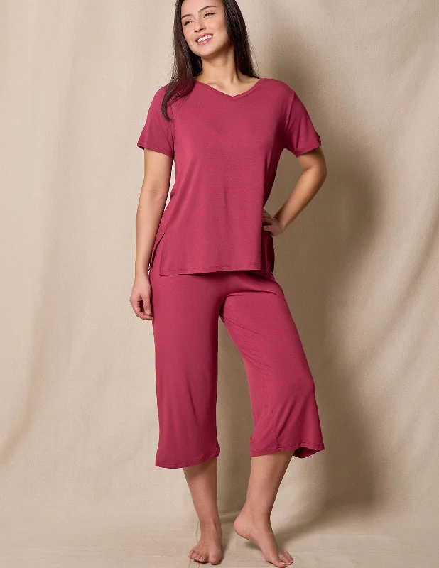 Bamboo Capri Pajama Pants - Burgundy Rose Formal Slim Pants