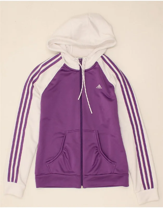 ADIDAS Womens Zip Hoodie Sweater UK 12 Medium Purple Colourblock Polyester Hoodie with Sequins Glamorous Eye-catching