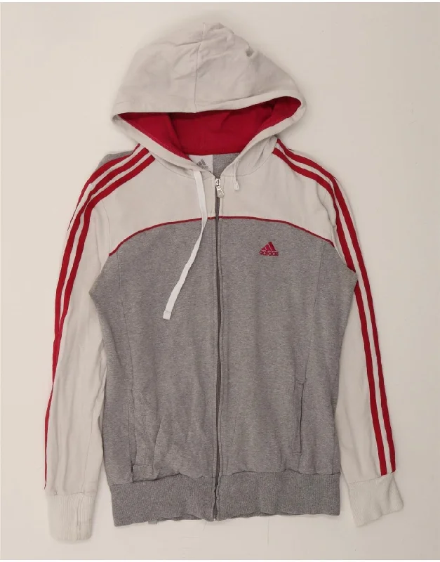 ADIDAS Womens Zip Hoodie Sweater UK 14 Large Grey Colourblock Cotton Boat Neck Shawl Collar Notched Collar ADIDAS Womens Zip Hoodie Sweater UK 14 Large Grey Colourblock Cotton Boat Neck Shawl Collar Notched Collar