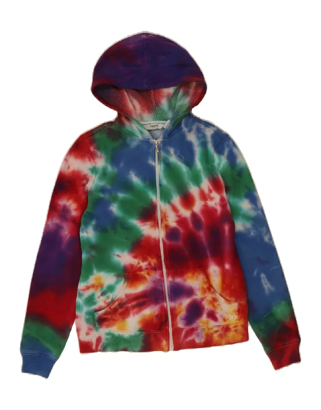 IZOD Womens Zip Hoodie Sweater UK 6 XS Multicoloured Tie Dye Cotton Hoodie with Batwing Sleeves Loose Dramatic