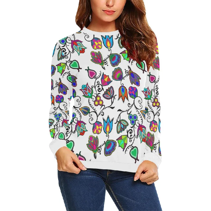 Indigenous Paisley White Crewneck Sweatshirt for Women Hoodie with Magnetic Closure Innovative Modern Indigenous Paisley White Crewneck Sweatshirt for Women Hoodie with Magnetic Closure Innovative Modern