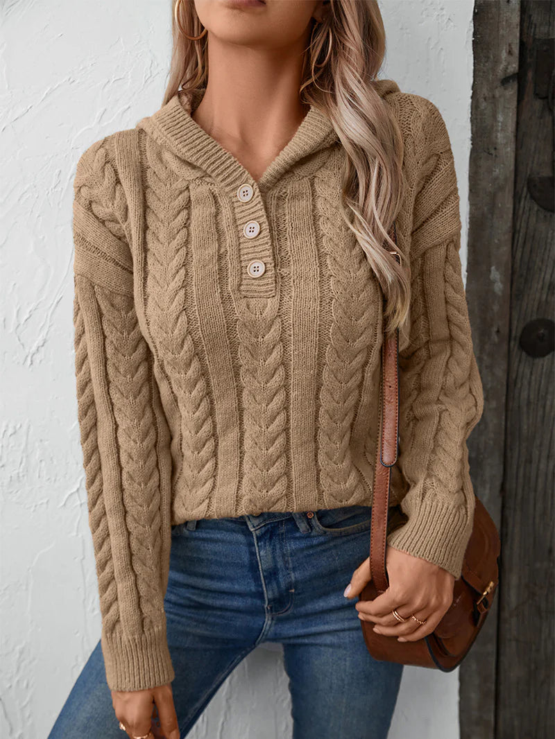 Retro Button Hooded Thick Sweater Transparent Opaque Sheer