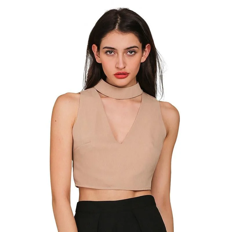 High neck halter 90's cropped camisole tank top sexy v neck sleeveless crop top Beach short women tops strapless tank top