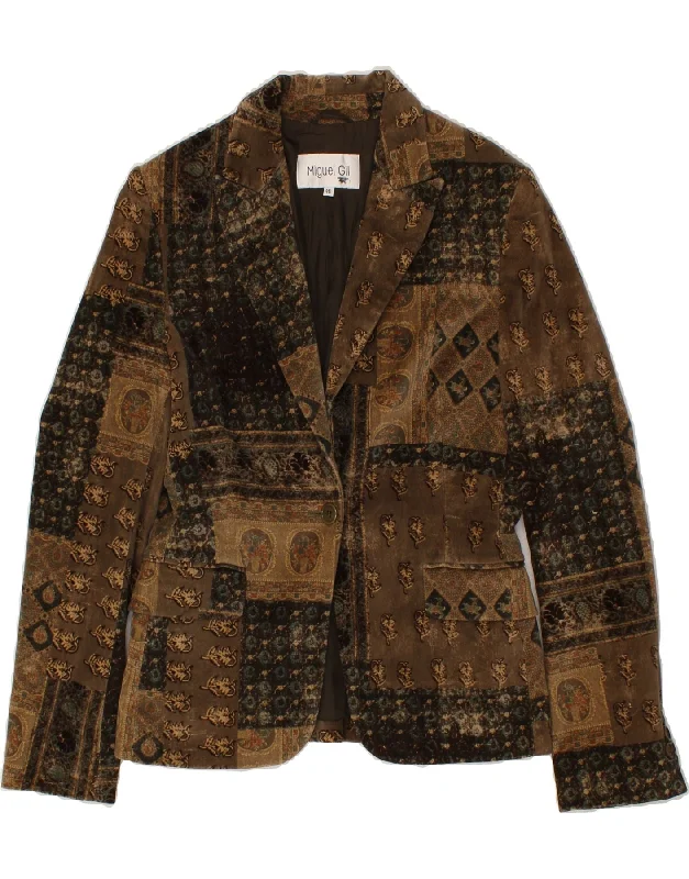 VINTAGE Womens 1 Button Blazer Jacket IT 40 Small Brown Patchwork Front Pockets Side Pockets Patch Pockets VINTAGE Womens 1 Button Blazer Jacket IT 40 Small Brown Patchwork Front Pockets Side Pockets Patch Pockets