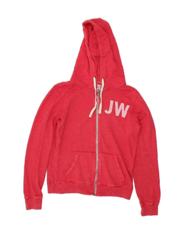 JACK WILLS Womens Graphic Zip Hoodie Sweater UK 10 Small Red Cotton Casual Formal Business