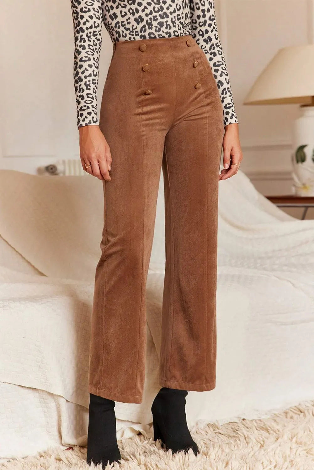 Hazel Blues® |  Decorative Button Straight Leg Pants Classic Flared Pants