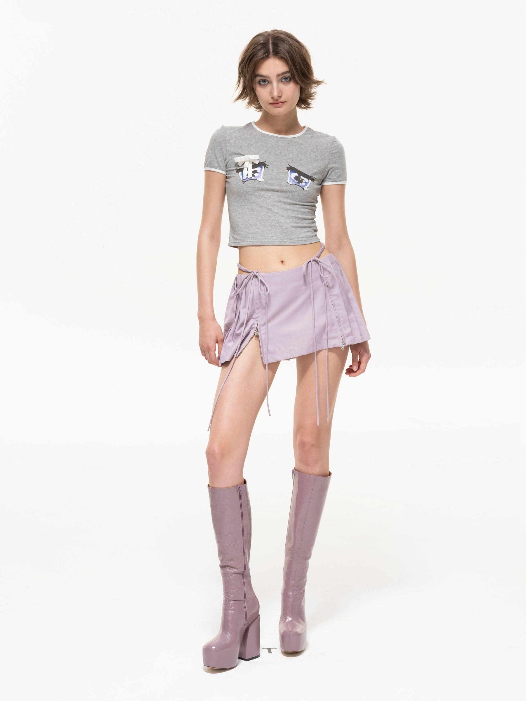 Nodress Purple Low-Waist Pleated Satin Mini-Skirt wool skirt warm