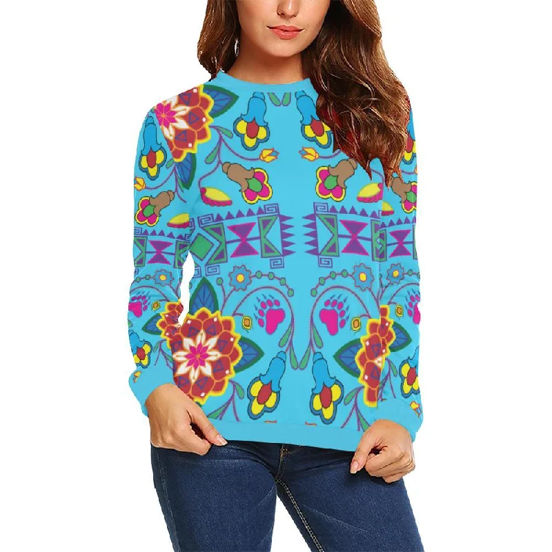 Geometric Floral Winter-Sky Blue Crewneck Sweatshirt for Women Hoodie with Rhinestones Sparkly Elegant Geometric Floral Winter-Sky Blue Crewneck Sweatshirt for Women Hoodie with Rhinestones Sparkly Elegant