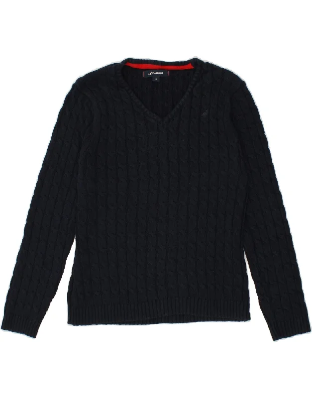 KANGOL Womens V-Neck Jumper Sweater UK 14 Medium  Navy Blue Chenille Brocade Lace