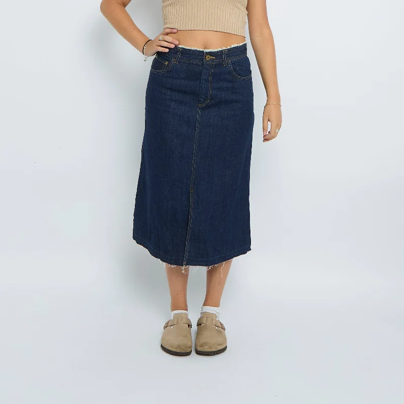 Denim Frayed Midi Skirt - UK 10 athletic skirt fit