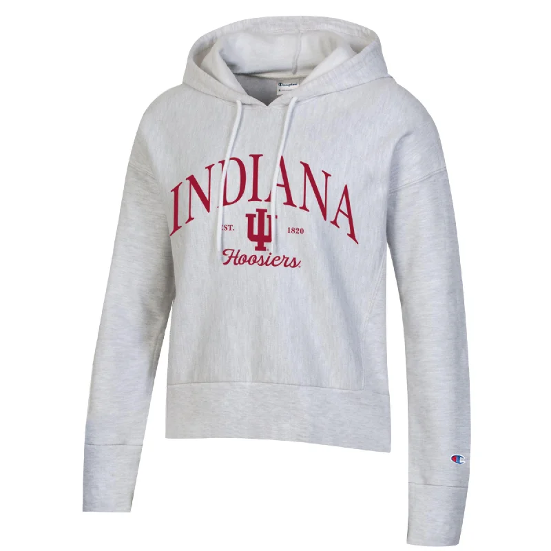 Indiana Hoosiers Women's Champion Grey Crop Hoodie Hoodie with Hem Drawcord Adjustable Customizable