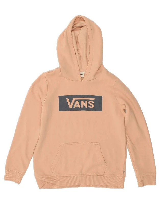 VANS Womens Graphic Hoodie Jumper UK 10 Small Pink Cotton Hoodie with Drop Shoulder Relaxed Streetwear