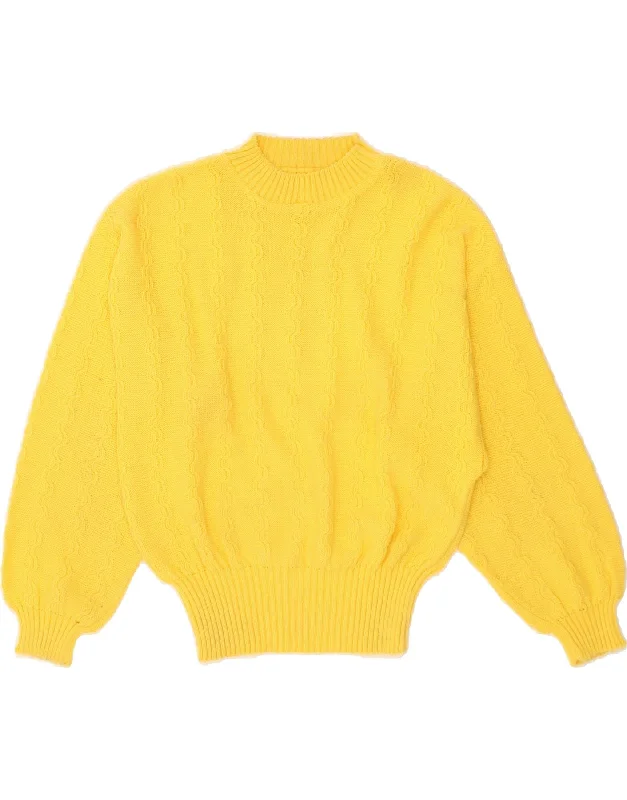 VINTAGE Womens Turtle Neck Jumper Sweater UK 14 Medium Yellow Cotton Fabric Linen Fabric Terry Fabric