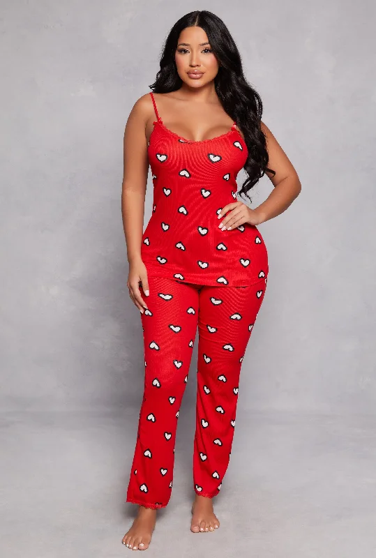 Heart Print Pajama Cami and Pants Set Cozy Lounge Pants