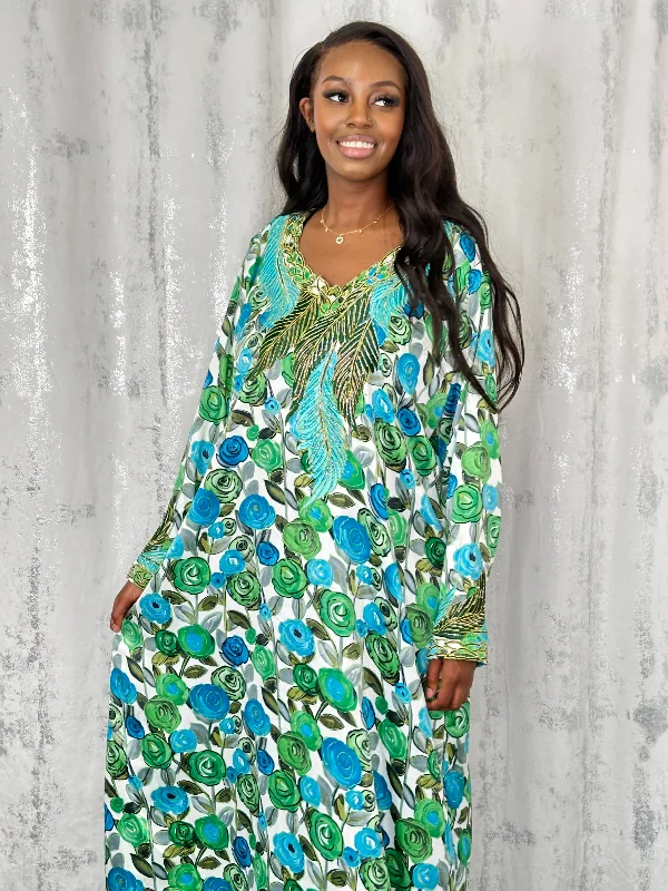 Sienna green floral traditional arab dress Tunics Luxurious high-end