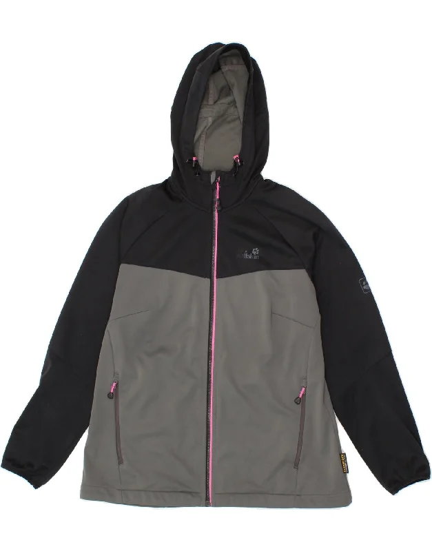 JACK WOLFSKIN Womens Zip Hoodie Sweater UK 16 Large Grey Colourblock High Neck Crew Neck V-Neck JACK WOLFSKIN Womens Zip Hoodie Sweater UK 16 Large Grey Colourblock High Neck Crew Neck V-Neck
