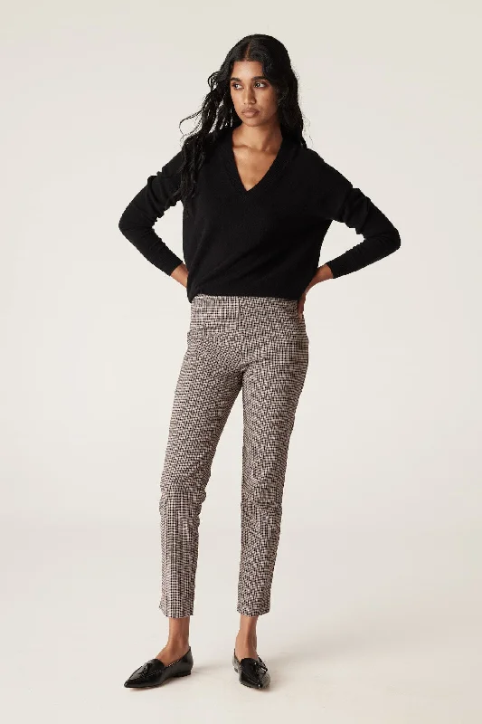 Liv Mini Check Pant  - Brown Check High-Waist Jogger Pants